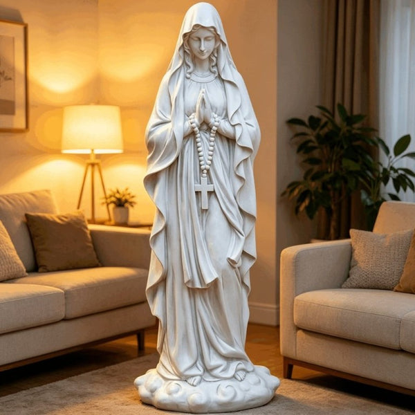 English Elm 31.5 Inch Virgin Mary Matte White Resin Prayer Statue for Garden Altar or Entryway W5709P515987