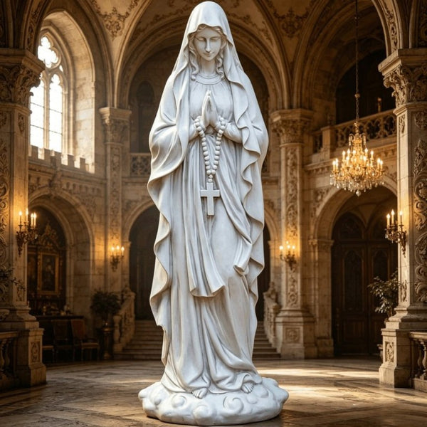 English Elm 31.5 Inch Virgin Mary Matte White Resin Prayer Statue for Garden Altar or Entryway W5709P515987