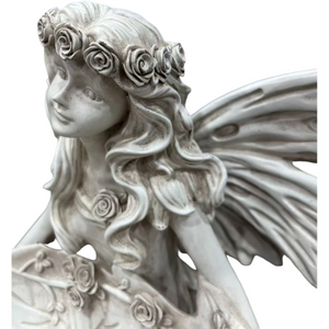 English Elm 12.80 Inch Resin Fairy Statue with Leaf Tray Bird Feeder Antique White Garden Decor W5709P517634