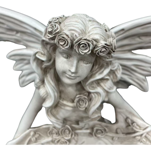 English Elm 12.80 Inch Resin Fairy Statue with Leaf Tray Bird Feeder Antique White Garden Decor W5709P517634