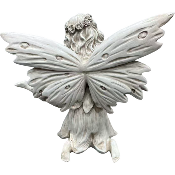 English Elm 12.80 Inch Resin Fairy Statue with Leaf Tray Bird Feeder Antique White Garden Decor W5709P517634