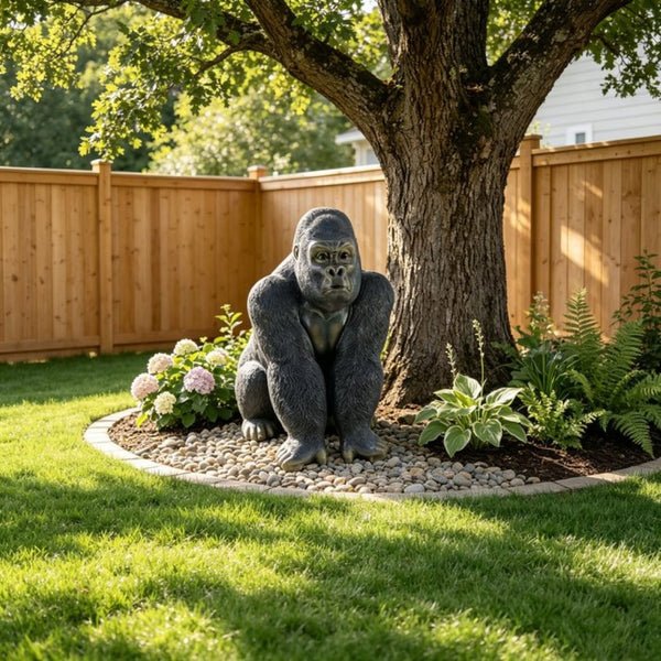 English Elm 26.38" Resin Silverback Gorilla Statue Hyper-realistic Garden Wildlife Focal Sculpture W5709P517640