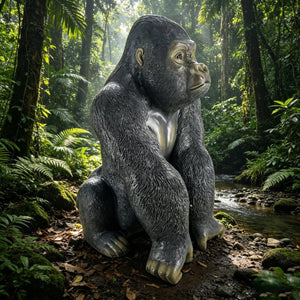 English Elm 26.38" Resin Silverback Gorilla Statue Hyper-realistic Garden Wildlife Focal Sculpture W5709P517640