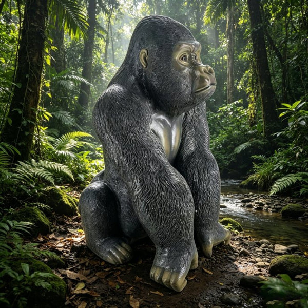 English Elm 26.38" Resin Silverback Gorilla Statue Hyper-realistic Garden Wildlife Focal Sculpture W5709P517640