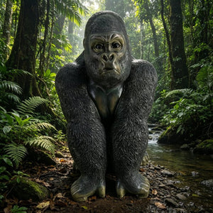English Elm 26.38" Resin Silverback Gorilla Statue Hyper-realistic Garden Wildlife Focal Sculpture W5709P517640