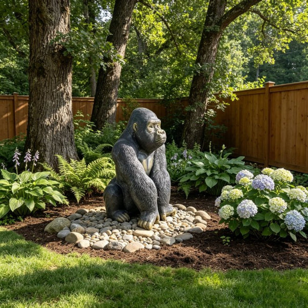 English Elm 26.38" Resin Silverback Gorilla Statue Hyper-realistic Garden Wildlife Focal Sculpture W5709P517640