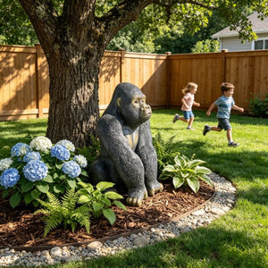 English Elm 26.38" Resin Silverback Gorilla Statue Hyper-realistic Garden Wildlife Focal Sculpture W5709P517640