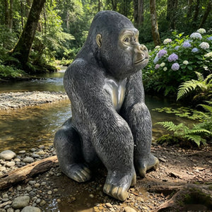 English Elm 26.38" Resin Silverback Gorilla Statue Hyper-realistic Garden Wildlife Focal Sculpture W5709P517640