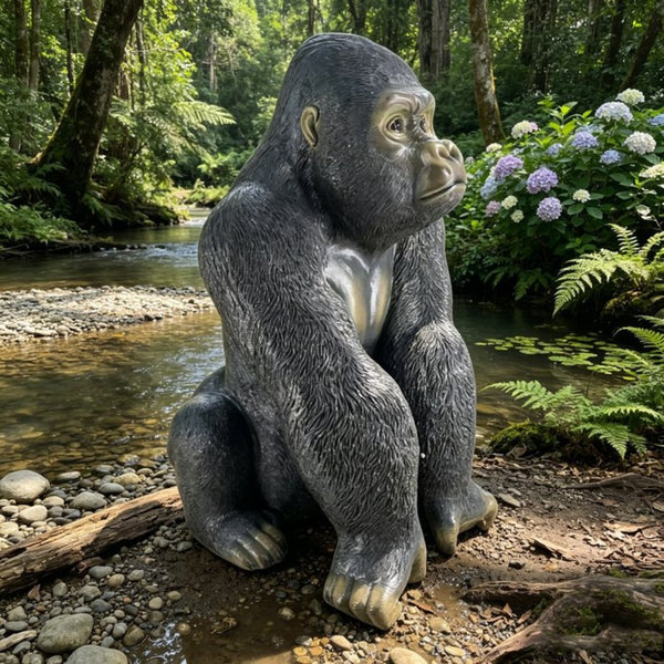 English Elm 26.38" Resin Silverback Gorilla Statue Hyper-realistic Garden Wildlife Focal Sculpture W5709P517640