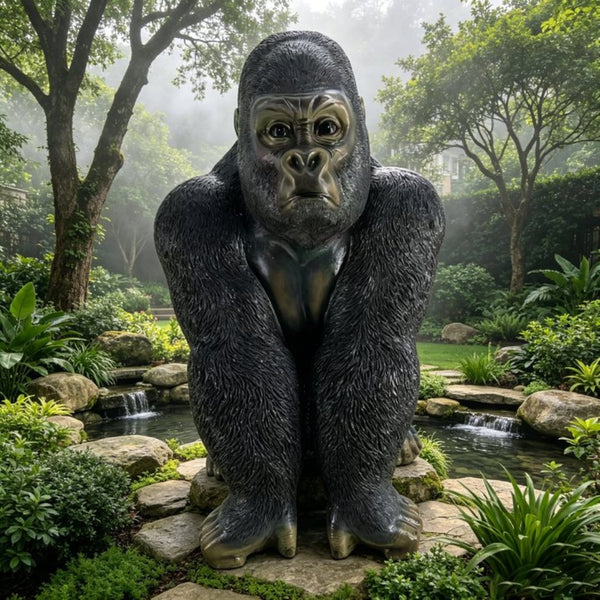 English Elm 26.38" Resin Silverback Gorilla Statue Hyper-realistic Garden Wildlife Focal Sculpture W5709P517640