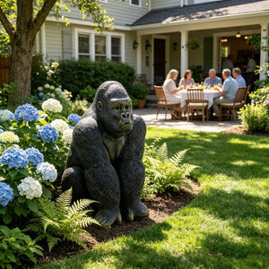 English Elm 26.38" Resin Silverback Gorilla Statue Hyper-realistic Garden Wildlife Focal Sculpture W5709P517640