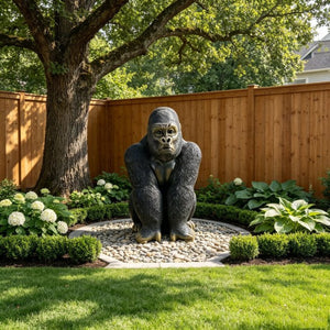 English Elm 26.38" Resin Silverback Gorilla Statue Hyper-realistic Garden Wildlife Focal Sculpture W5709P517640