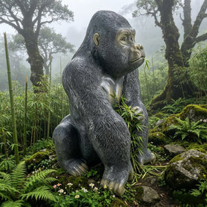 English Elm 26.38" Resin Silverback Gorilla Statue Hyper-realistic Garden Wildlife Focal Sculpture W5709P517640
