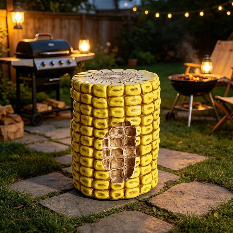 English Elm 17.32 Inch Resin Corn Cob Accent Stool Sculpted Plant Stand for Patio or Garden W5709P519548