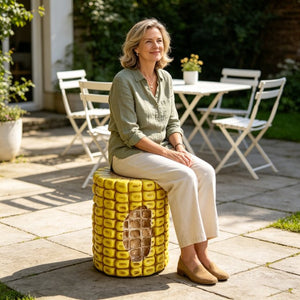 English Elm 17.32 Inch Resin Corn Cob Accent Stool Sculpted Plant Stand for Patio or Garden W5709P519548