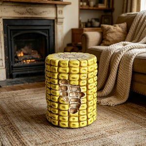 English Elm 17.32 Inch Resin Corn Cob Accent Stool Sculpted Plant Stand for Patio or Garden W5709P519548