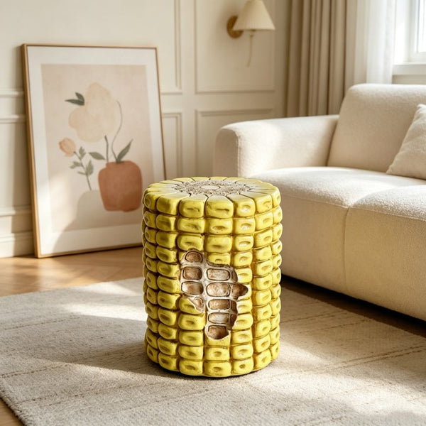 English Elm 17.32 Inch Resin Corn Cob Accent Stool Sculpted Plant Stand for Patio or Garden W5709P519548