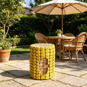 English Elm 17.32 Inch Resin Corn Cob Accent Stool Sculpted Plant Stand for Patio or Garden W5709P519548