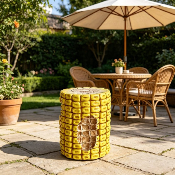 English Elm 17.32 Inch Resin Corn Cob Accent Stool Sculpted Plant Stand for Patio or Garden W5709P519548