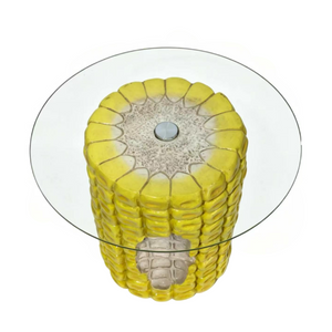 English Elm 17.32 Inch Corn Cob Resin Accent Table with Tempered Glass Top for Patio or Living W5709P519587