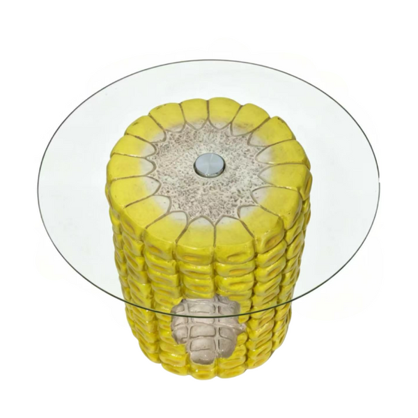 English Elm 17.32 Inch Corn Cob Resin Accent Table with Tempered Glass Top for Patio or Living W5709P519587