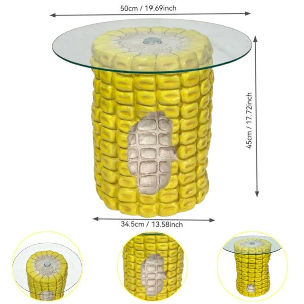 English Elm 17.32 Inch Corn Cob Resin Accent Table with Tempered Glass Top for Patio or Living W5709P519587