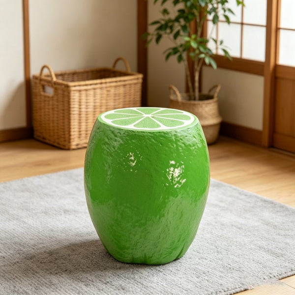 English Elm 14.17 Inch Resin Lime Shaped Accent Stool Sculptural Side Table for Indoor Outdoor Decor W5709P520343