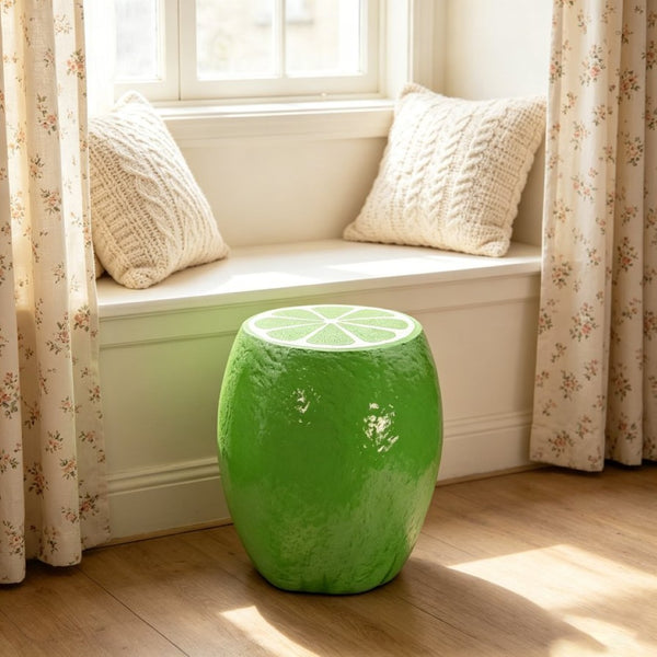 English Elm 14.17 Inch Resin Lime Shaped Accent Stool Sculptural Side Table for Indoor Outdoor Decor W5709P520343