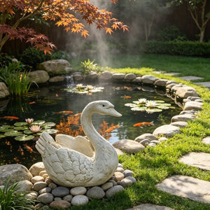 English Elm 12.6 Inch Resin Swan Planter Sculpture Vintage Feather Detail for Garden Pond Patio W5709P534925