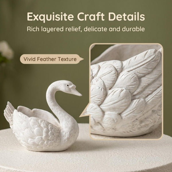 English Elm 12.6 Inch Resin Swan Planter Sculpture Vintage Feather Detail for Garden Pond Patio W5709P534925