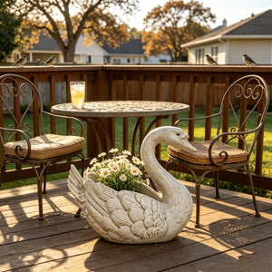 English Elm 12.6 Inch Resin Swan Planter Sculpture Vintage Feather Detail for Garden Pond Patio W5709P534925