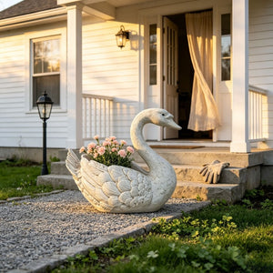 English Elm 12.6 Inch Resin Swan Planter Sculpture Vintage Feather Detail for Garden Pond Patio W5709P534925