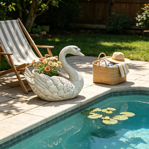 English Elm 12.6 Inch Resin Swan Planter Sculpture Vintage Feather Detail for Garden Pond Patio W5709P534925