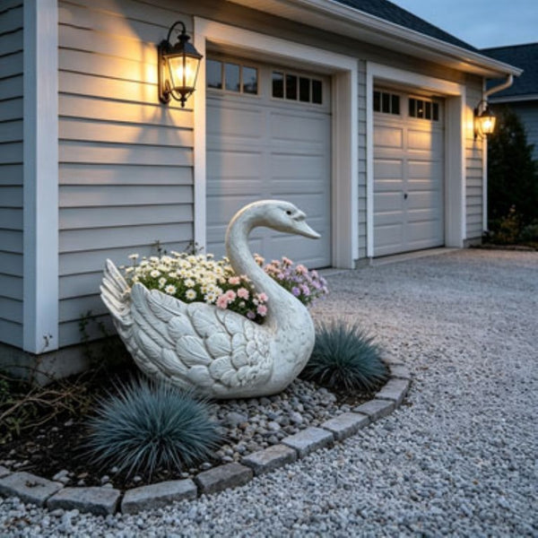 English Elm 12.6 Inch Resin Swan Planter Sculpture Vintage Feather Detail for Garden Pond Patio W5709P534925