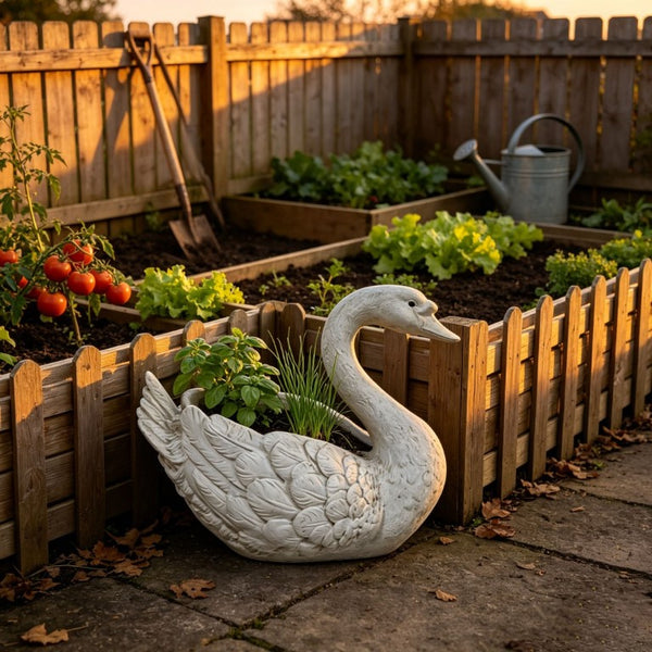 English Elm 12.6 Inch Resin Swan Planter Sculpture Vintage Feather Detail for Garden Pond Patio W5709P534925