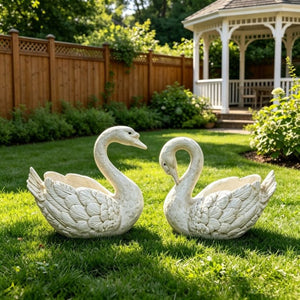 English Elm 12.6 Inch Resin Swan Planter Sculpture Vintage Feather Detail for Garden Pond Patio W5709P534925