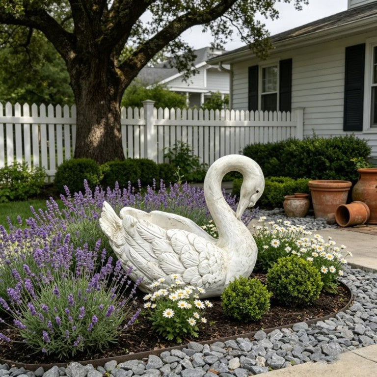 English Elm 12.8 Inch Resin Swan Planter Sculpture Vintage Stone Finish Weatherproof Cottage Garden Decor W5709P534926