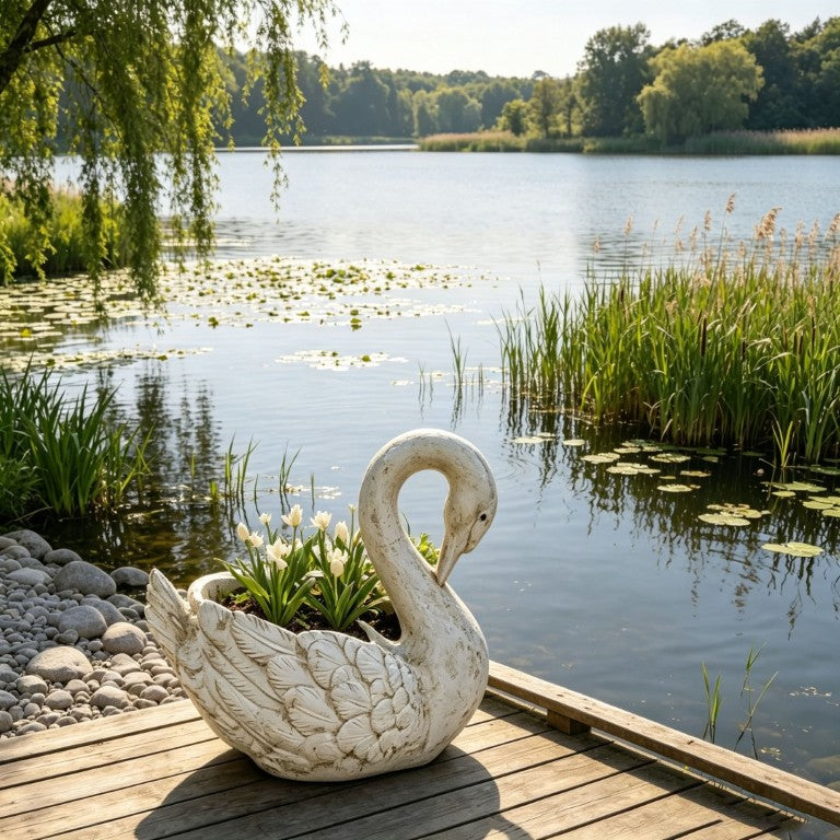English Elm 12.8 Inch Resin Swan Planter Sculpture Vintage Stone Finish Weatherproof Cottage Garden Decor W5709P534926