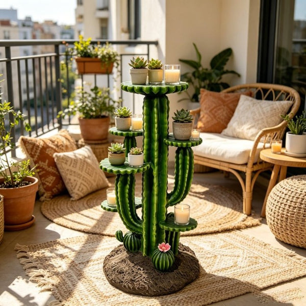 English Elm 32 Inch Resin Saguaro Cactus Plant Stand Three Tiered Shelves Weatherproof Patio Decor W5709P534928