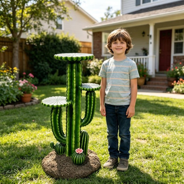 English Elm 32 Inch Resin Saguaro Cactus Plant Stand Three Tiered Shelves Weatherproof Patio Decor W5709P534928