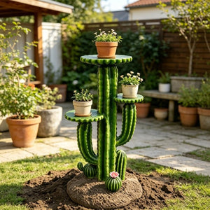 English Elm 32 Inch Resin Saguaro Cactus Plant Stand Three Tiered Shelves Weatherproof Patio Decor W5709P534928