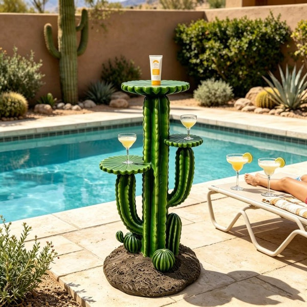 English Elm 32 Inch Resin Saguaro Cactus Plant Stand Three Tiered Shelves Weatherproof Patio Decor W5709P534928