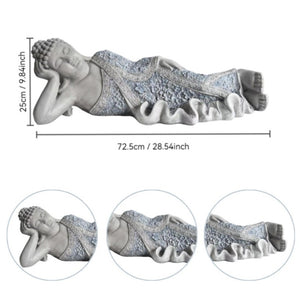 English Elm Oriental Reclining Buddha Resin Statue Blue Porcelain Robes Zen Meditation Decor W5709P534929