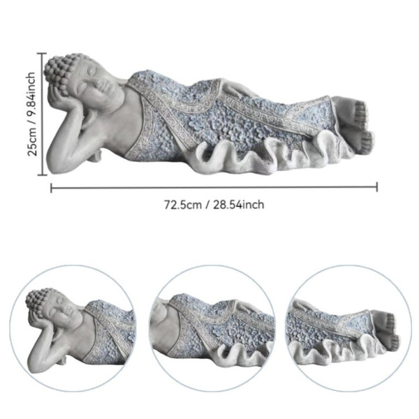 English Elm Oriental Reclining Buddha Resin Statue Blue Porcelain Robes Zen Meditation Decor W5709P534929
