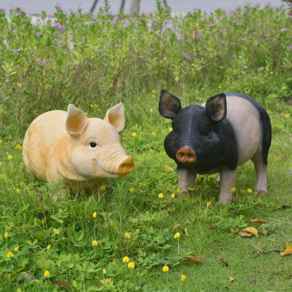 English Elm Garden Resin Pig Figurine Set Hand Painted Farm Statues for Yard Patio Lawn Decor W5709P535607