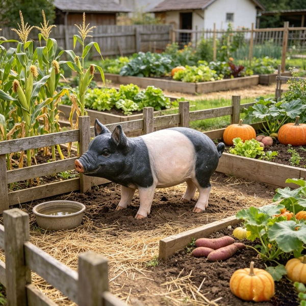 English Elm Garden Resin Pig Figurine Set Hand Painted Farm Statues for Yard Patio Lawn Decor W5709P535607