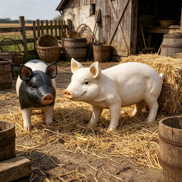 English Elm Garden Resin Pig Figurine Set Hand Painted Farm Statues for Yard Patio Lawn Decor W5709P535607