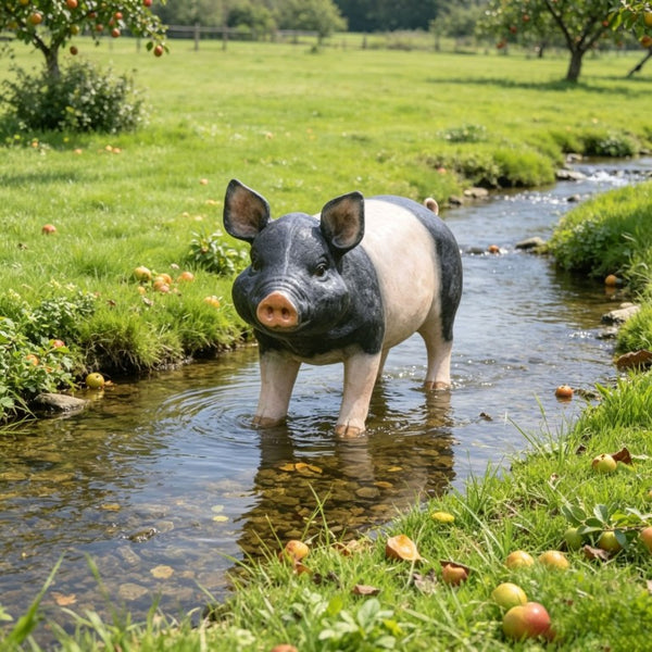 English Elm Garden Resin Pig Figurine Set Hand Painted Farm Statues for Yard Patio Lawn Decor W5709P535607