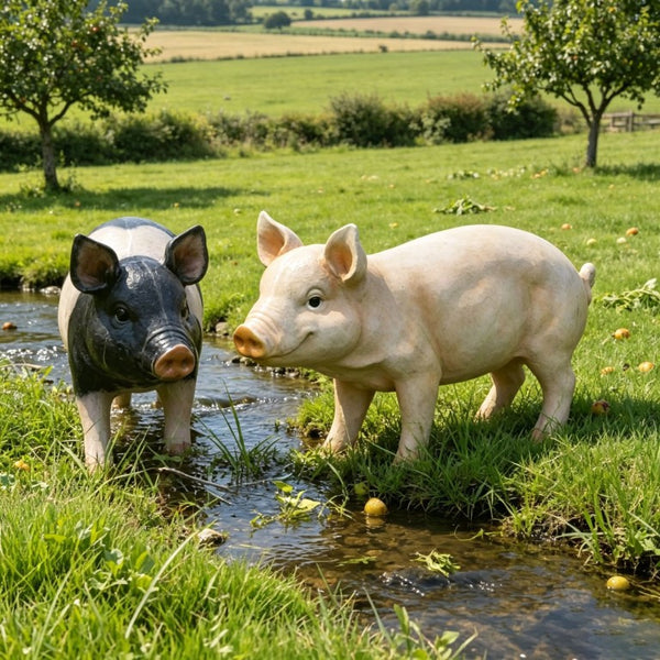 English Elm Garden Resin Pig Figurine Set Hand Painted Farm Statues for Yard Patio Lawn Decor W5709P535607