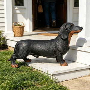 English Elm 26''Black and Tan Dachshund Resin Sculpture Hand Painted Realistic Outdoor Garden Yard Decor W5709P536521